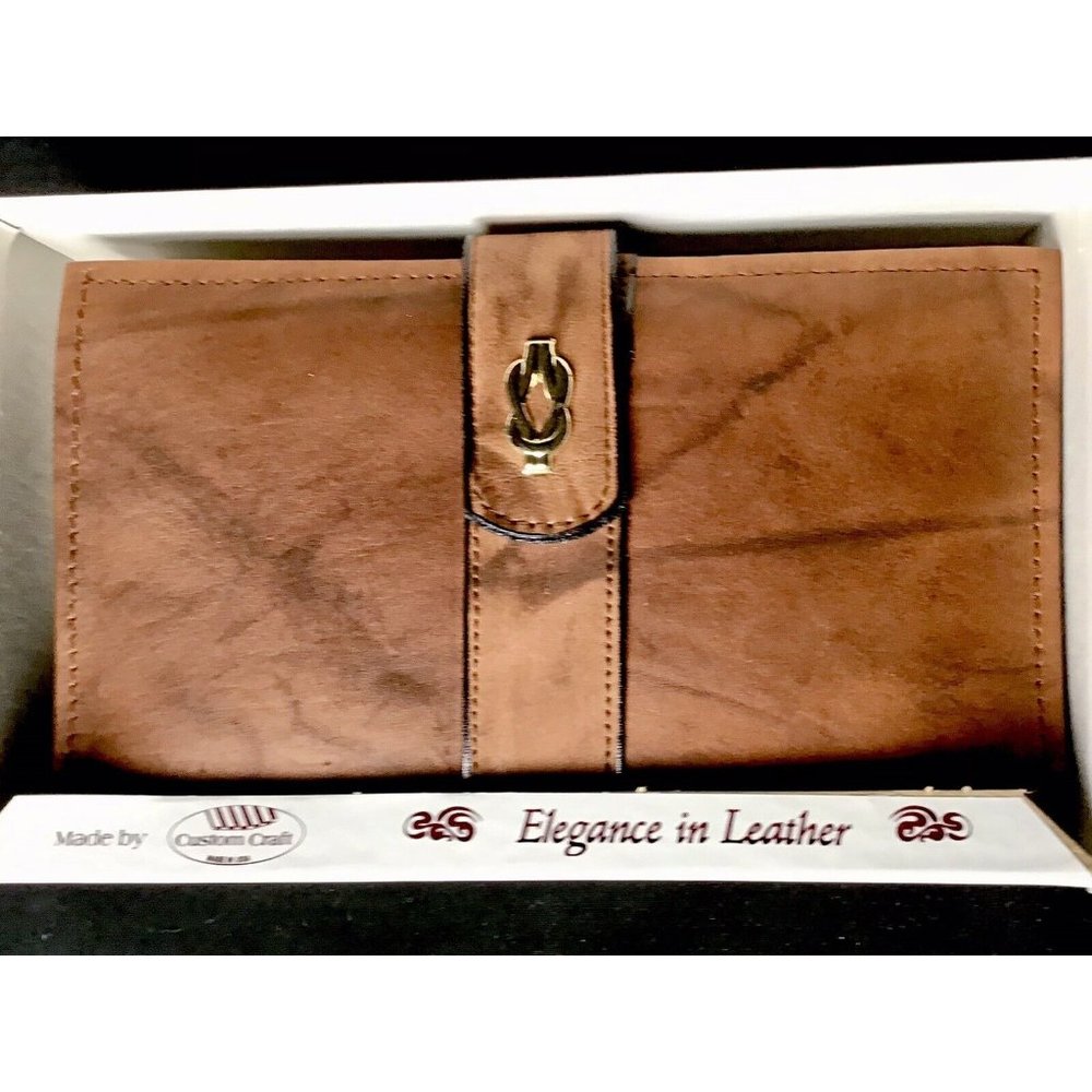 Vintage CUSTOM CRAFT Brown Clutch Wallet Cashmere Glove Leather With Box NOS